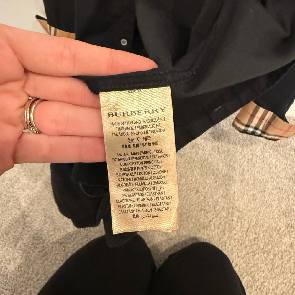 Burberry Black Button Down Shirt with Plaid Accents - Picture 5 of 7